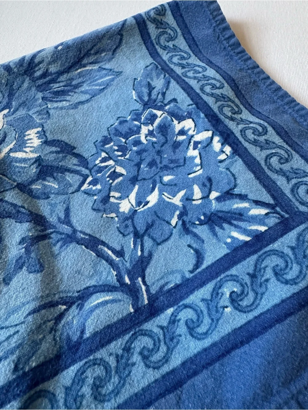 Anokhi Blue Floral Hand Block Print Cotton Napkin Bandana